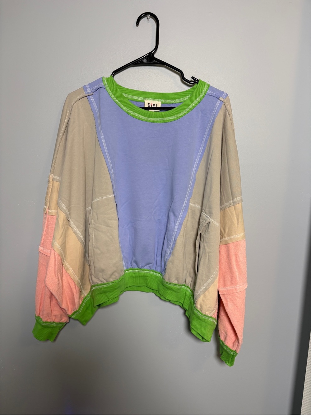 BiBi Lavender, Beige, Pink & Green Colorblock Crewneck Sweater